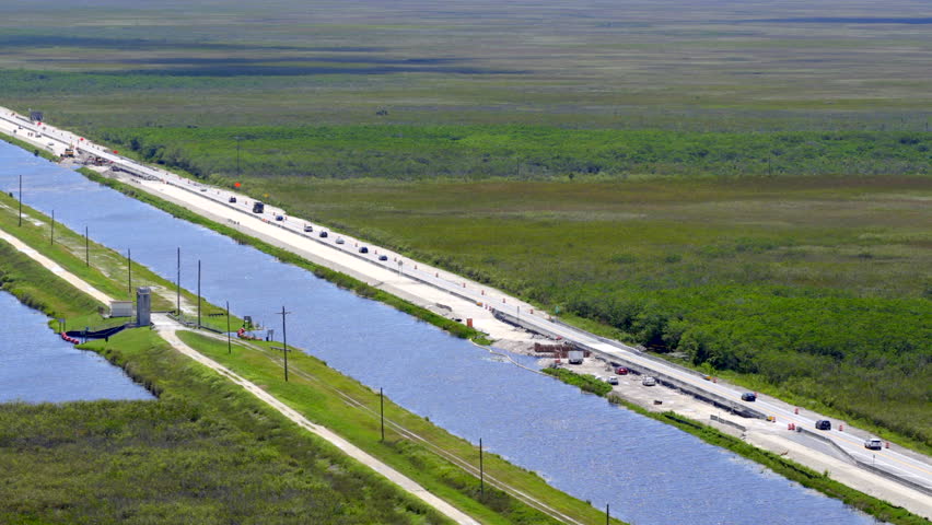 Aerial drone footage Tamiami Trail Miami road expansion 2025