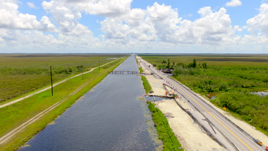 Aerial stock footage Tamiami Trail Miami Florida