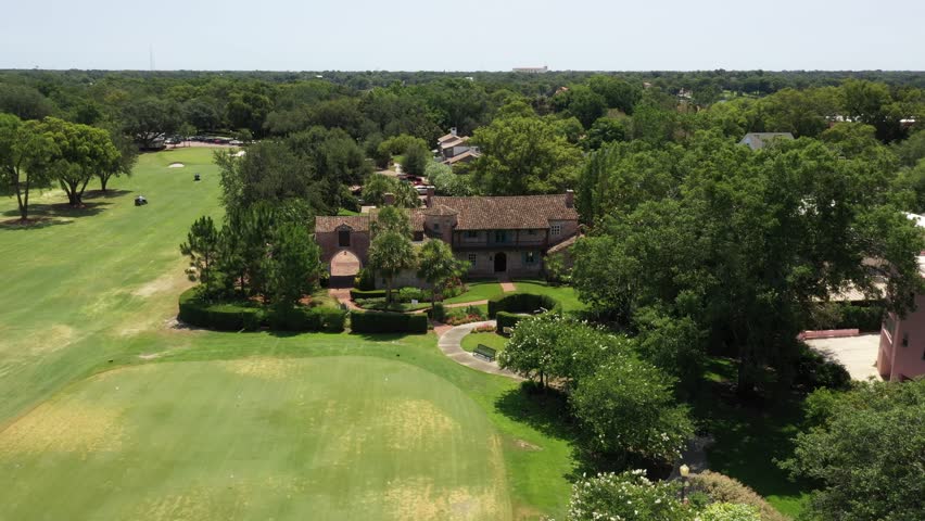 Verdant Lawn At Casa Feliz Historic Home Museum In Winter Park, Florida, United States. Aerial Drone Shot