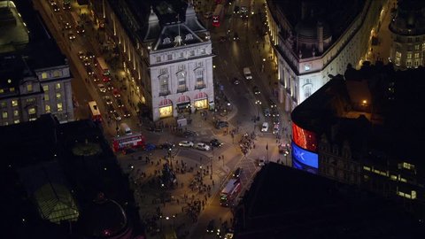 LONDON - MARCH 28: Aerial view of Piccadilly Circus in the West End of London at night-time March 28, 2013 in London, England. 