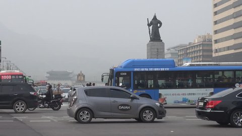 SEOUL - APRIL 20, 2012, Heavy traffic car near Gwanghwamun Plaza