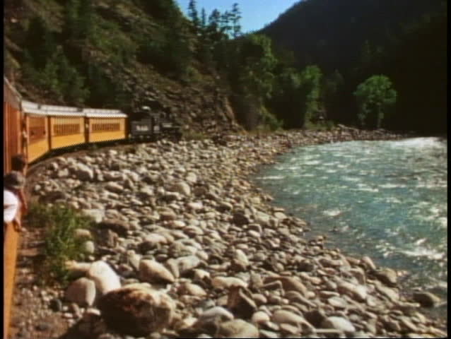 Durango Silverton Railroad, POV, on curve, train and river, Durango, Colorado