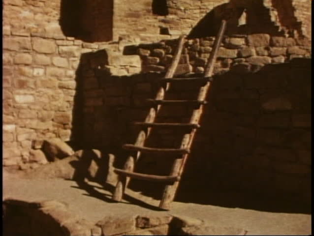 Cliff houses, close up of ladder, tilt up tower, Mesa Verde National Park, Colorado