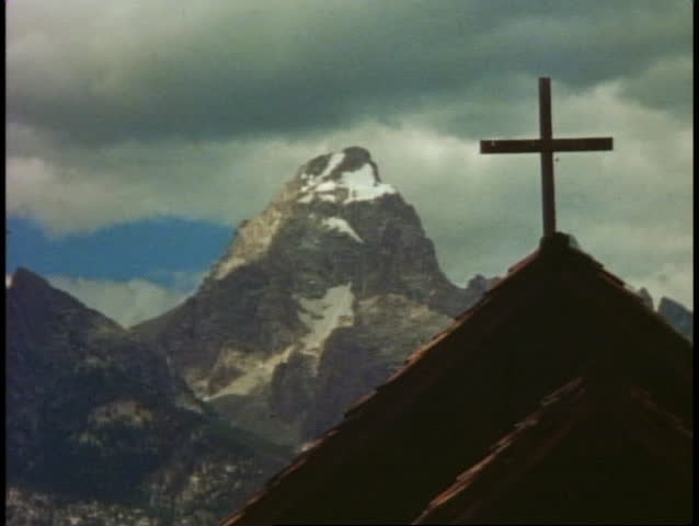 Grand Teton National Park, front range, cross on rustic chapel