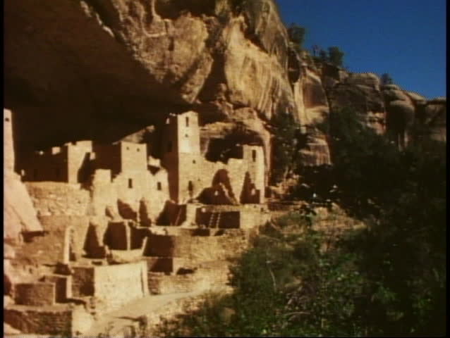 Cliff houses, wide shot of complex, Mesa Verde National Park, Colorado