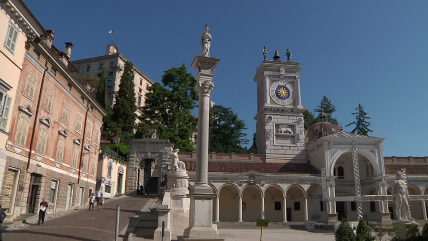 UDINE, Italy - CIRCA 2012 - A view on the principal square of the city, Piazza della Libertà, and Loggia di San Giovanni, a 16th century Renaissance structure