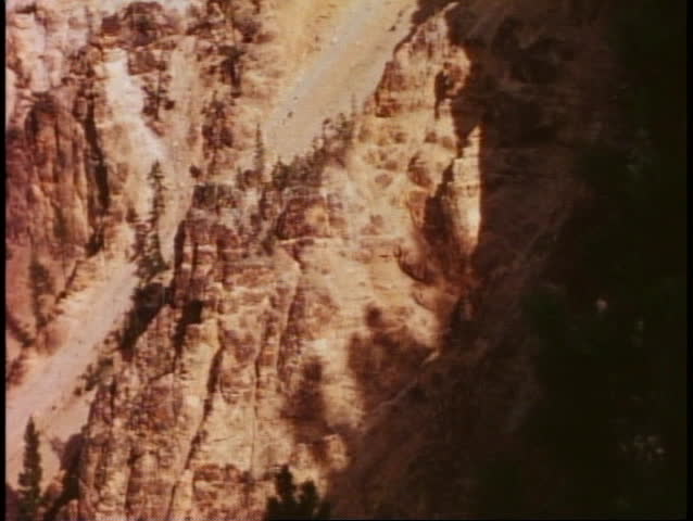 Grand Canyon of the Yellowstone, yellow limestone walls, medium close up