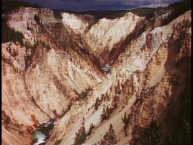 Grand Canyon of the Yellowstone, yellow limestone walls, wide shot