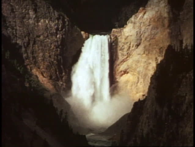 Yellowstone National Park, lower falls, medium shot, torrents of water, classic view