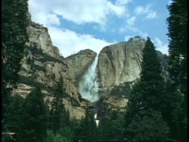 Yosemite National Park, California, in Spring, upper falls roaring down in torrents