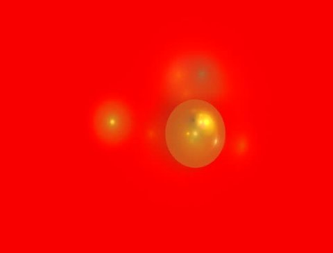 golden balls rotating on red background, seamless loop animated fractal
