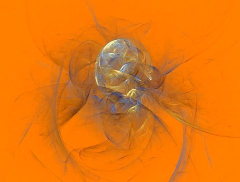 blue sphere and spirals on orange, seamless loop animated fractal