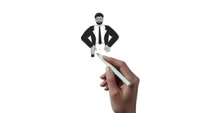 Confident black businessman standing with hands on hips outline hand drawn 2D character animation. African american corporate leader animated person handdrawn isolated. Doodle drawing 4K video - Powered by Shutterstock - Get 15% off with code: PIKWIZARD15
