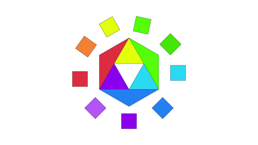 RGB color theory wheel in graphic design 2D onboarding ui animation. Visual harmonious palettes. Spectrum geometric arrangement animated cartoon flat concept, app intro 4K video isolated on white