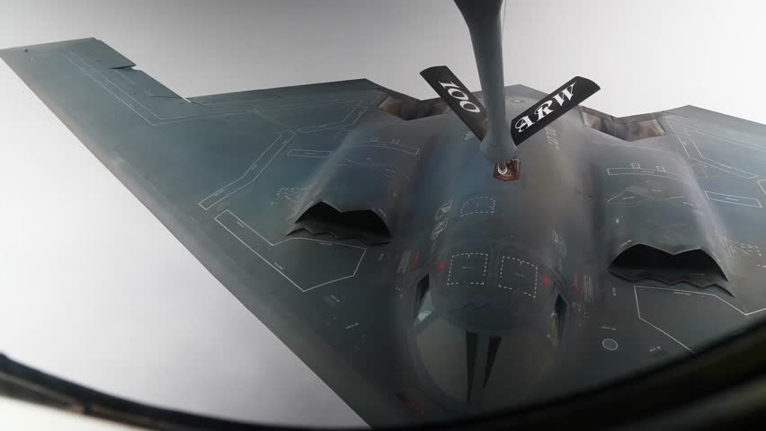 A U.S. Air Force B-2 Spirit stealth bomber receives fuel over the Indian Ocean, April 26, 2025.