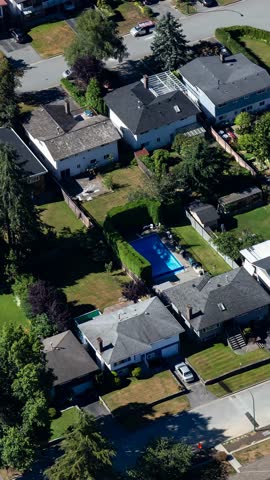 Aerial Drone View of Beautiful Residential Homes and Neighborhoods in British Columbia, Canada