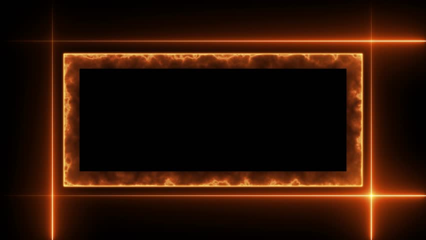 Dynamic Animated Frame Overlay with Fiery Edges and Glowing Lines Perfect for Titles Logos and Visual Effects Abstract Energy Border with Customizable Black Background for Seamless Integration into
