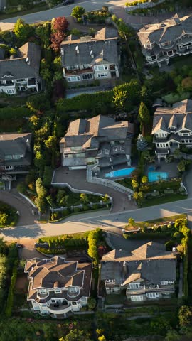 Aerial View of Luxury Homes and Lush Green Neighborhood in West Vancouver, BC, Canada