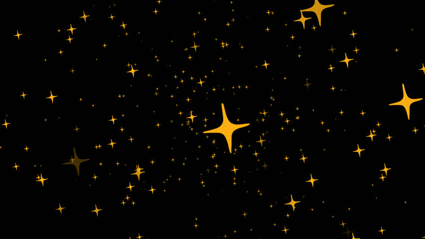 Seamlessly loopable animation of golden star particles flying across a black night sky background, ideal for motion graphics, overlays, or festive effects