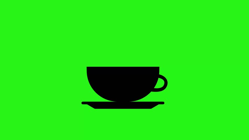 Tea cup icon animation with rising steam on green screen background