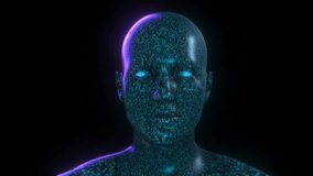 Abstract 3D human form with digital binary code texture. Concept: artificial intelligence, AI, digital space, Technology Interface,  Flowing Stream of Glowing Binary Code, retro futurism, eighties - Powered by Shutterstock - Get 15% off with code: PIKWIZARD15
