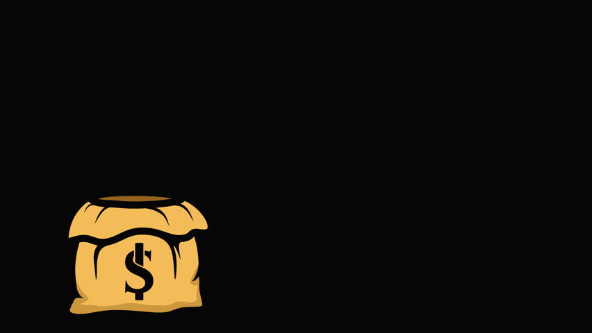 Animation of coins falling continuously into a money bag, symbolizing saving, income, and financial accumulation.
