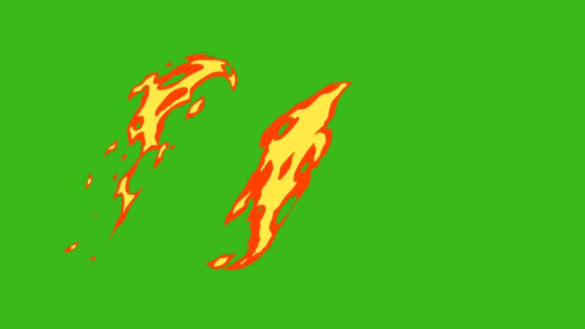 Cartoon fire animation on green screen. Ideal for games, cartoons, or visual effects. Easy chroma keying