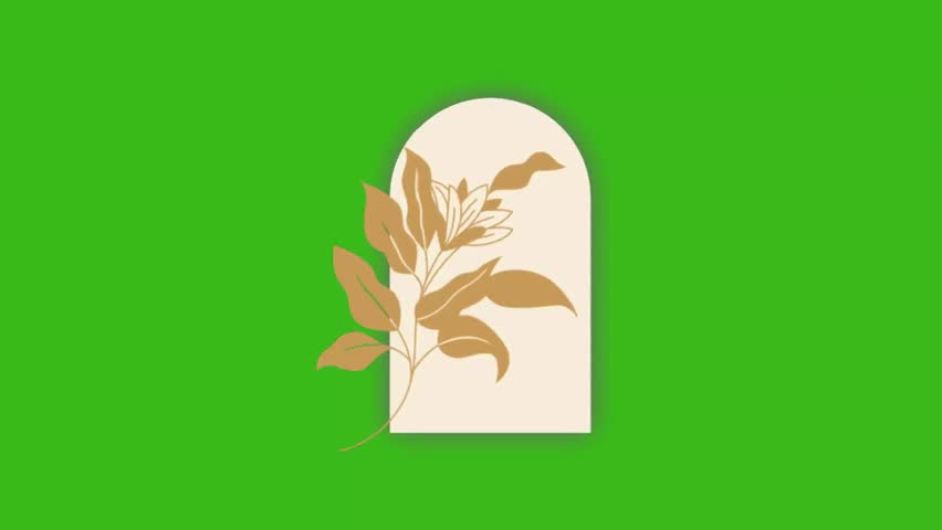 Floral arch animation on green screen. Elegant gold botanical design. Ideal for weddings, invitations, or nature-themed videos. Easy chroma key