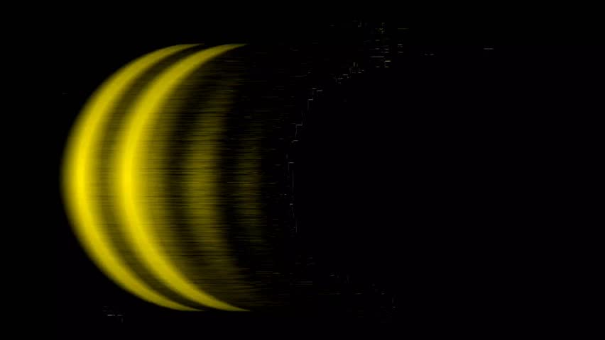 Abstract yellow glowing crescent shape on black background. Seamless looping animation. Modern minimal design element. Perfect for titles, lower thirds, transitions, or social media content