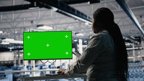 Software developer in server hub using chroma key workstation to scan equipment for issues. African american woman in data center uses isolated screen PC to do backups, camera B - Powered by Shutterstock - Get 15% off with code: PIKWIZARD15