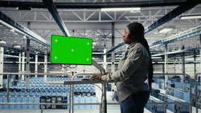 Server room female programmer using green screen computer to scan infrastructure for issues. Data center worker uses mockup PC to organize file backups and plan recovery steps, camera A - Powered by Shutterstock - Get 15% off with code: PIKWIZARD15