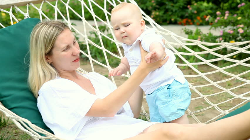 Happiness baby with mother in hammock