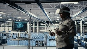 Data center technician using virtual reality, improving AI rigs processing speed. Server hub IT expert using VR headset to manage gear providing support for artificial intelligence workloads, camera A - Powered by Shutterstock - Get 15% off with code: PIKWIZARD15