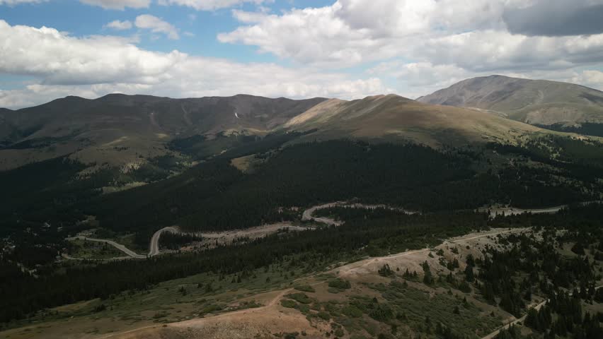 Aerial above hiking trail in Tenmile Range in Breckenridge Colorado in summer