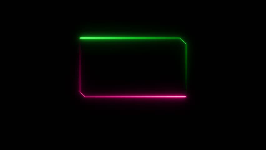 futuristic neon frame design featuring a glowing rectangular border with angled corners, blending vibrant green and pink hues against a black background for digital interfaces. - Powered by Shutterstock - Get 15% off with code: PIKWIZARD15