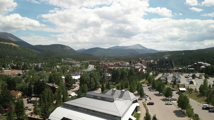Aerial of downtown Breckenridge Colorado ski town in summertime