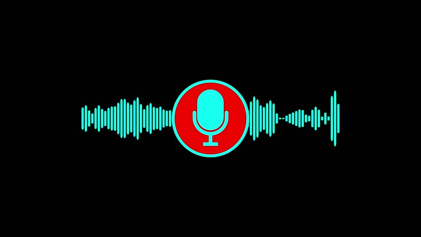 minimalistic voice recording icon centered in a black waveform pattern on a white background, representing digital audio input, sound capture, and speech technology.