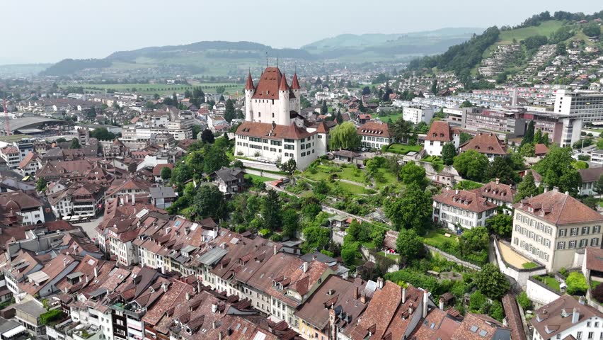 Thun castle Switzerland drone,aerial .