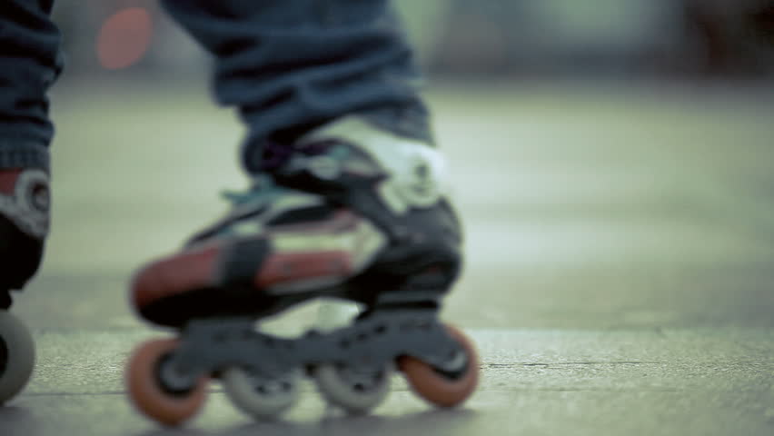 Rides roller skates