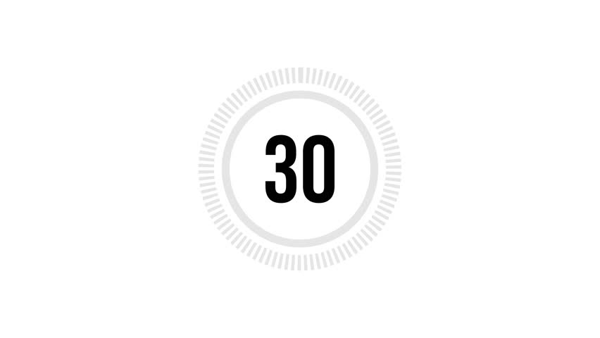 30-second circular countdown timer on a white background. Runs from 30 to 0 seconds.