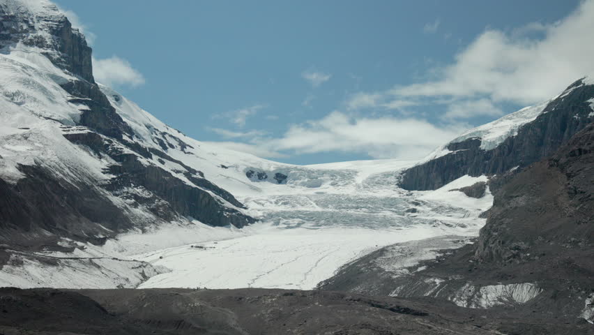 Stunning view of the Athabasca Glacier nestled in the Canadian Rockies along the Icefields Parkway