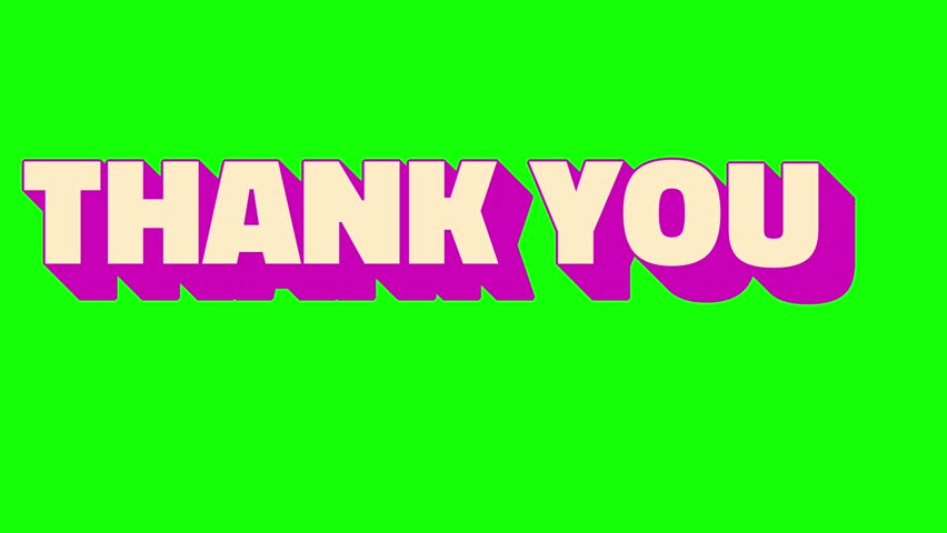 3D extrude text animation displaying the words THANK YOU on a green screen background. Bold, dynamic design in seamless looping video, ideal for broadcast overlays, streaming outros, and video product