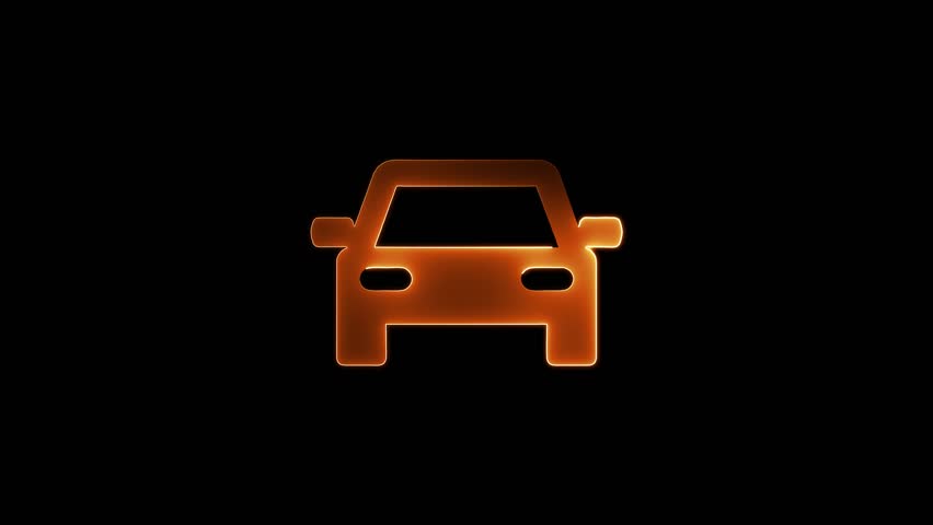 Car icon animation by golden color neon mask glow on black background. neon Car icon.