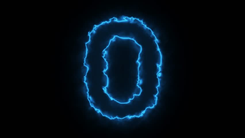 Windy blue neon O alphabet animation, glowing capital letters on black background, fire text motion, 4K font effect