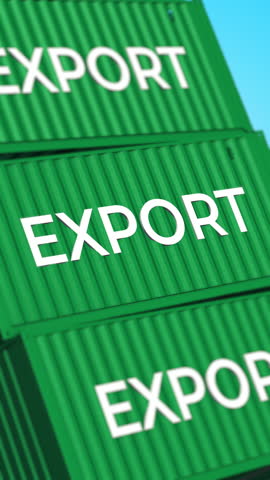 Green shipping containers EXPORT Text symbolizing global trade and logistics