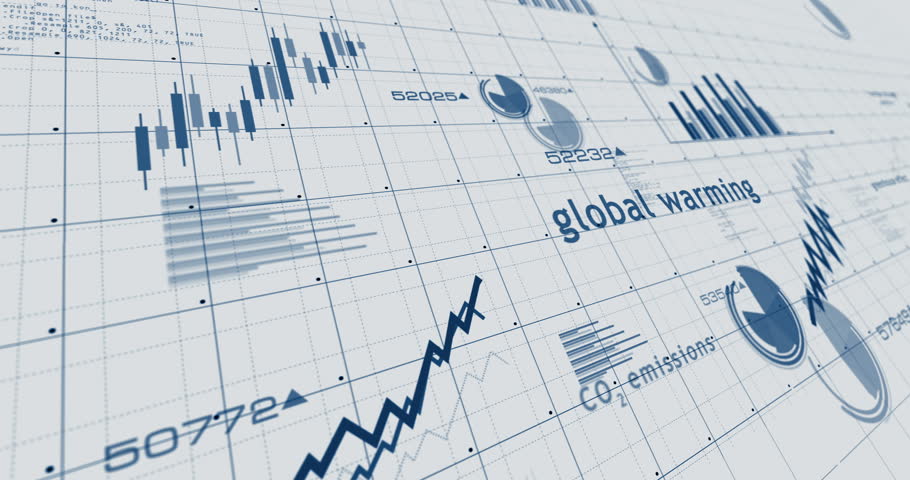 Global warming and climat change charts and graphs diagram seamless and loopable on paper 3d concept animation