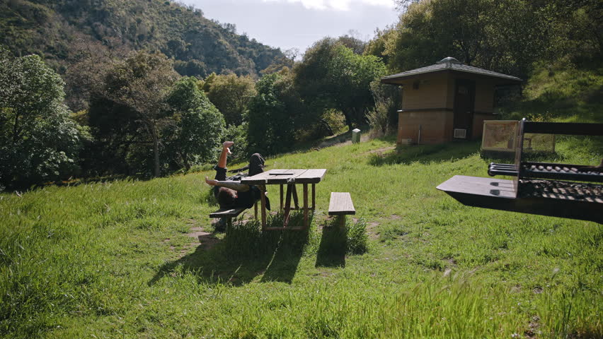 Man Resting at Picnic Area Sequoia Park California Spring