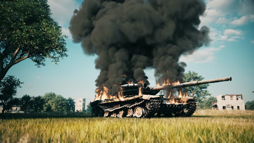 Burning Military Tank in Flames – Realistic War Machine Destruction Animation