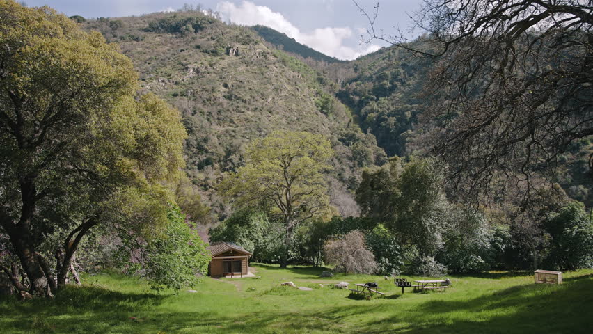 Picnic Site with Wooden House in Forested Valley Sequoia National Park