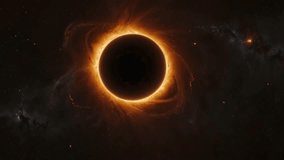 Artistic illustration of a glowing black hole in deep space, surrounded by bright orange accretion rings and cosmic details, creating a stunning and dramatic astronomical scene. 4k - Powered by Shutterstock - Get 15% off with code: PIKWIZARD15